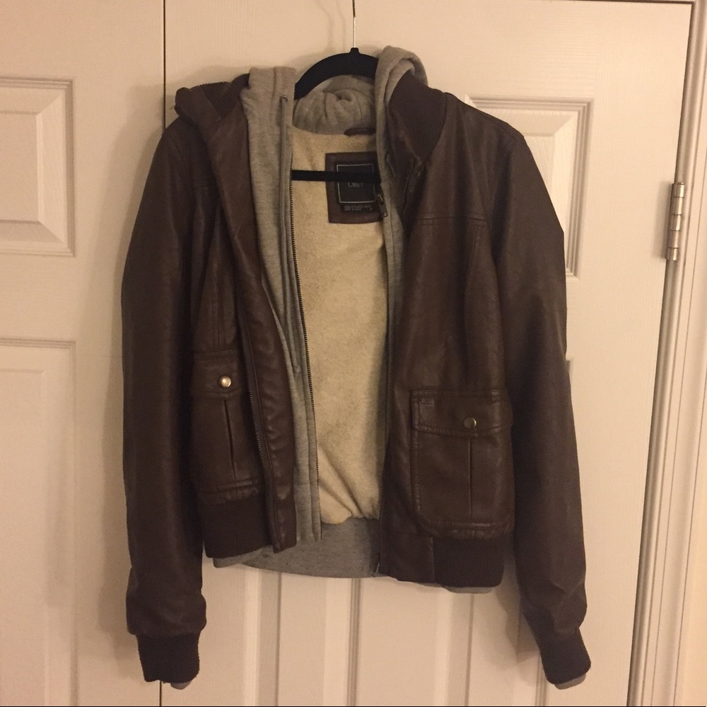 OBEY Faux Leather Jacket w/ Hoodie